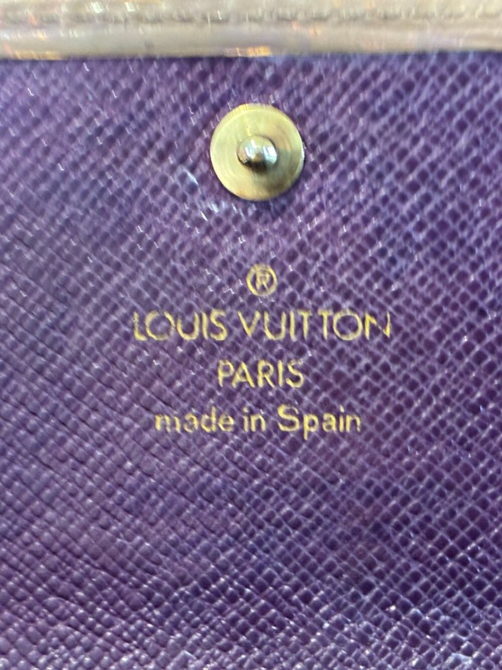 Authentic Louis Vuitton Vintage Epi Leather Long Flap Wallet in Taupe & Purple